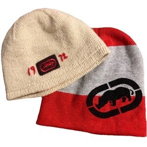 Ekco Headwear Beanies Red Gray And Cream Vintage 2 Pieces
